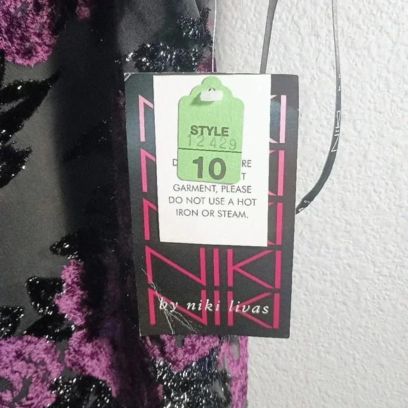 Vintage Niki by NikiLivas Maxi Floral Dress Asymmetrical Black Purple Formal NWT - Picture 5 of 15
